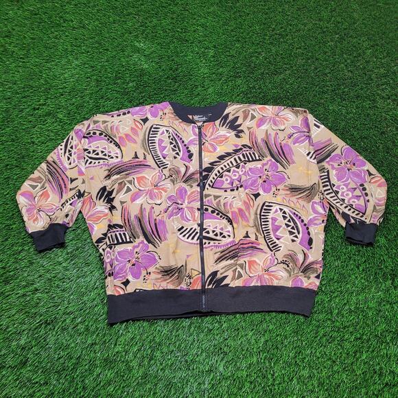 VTG 80s USA Made Floral Batwing Bomber Jacket Womens 2XL Asymmetrical - Picture 1 of 5